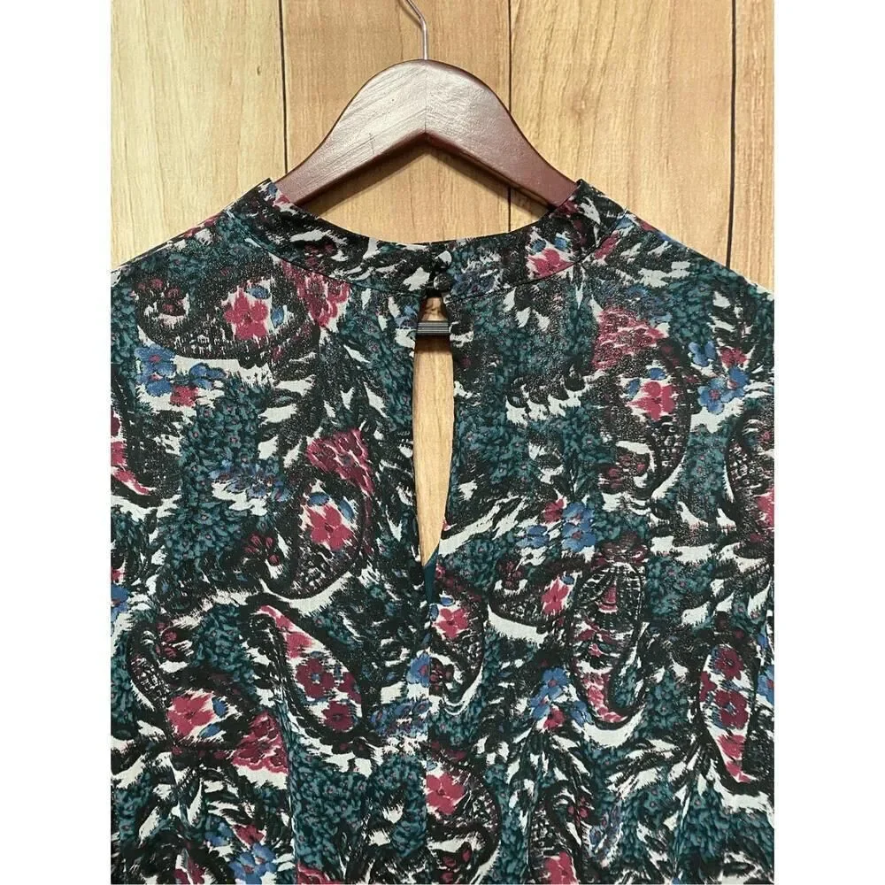 Lane Bryant size 24 NWT Dress Green Puff Long Sleeve Floral keyhole